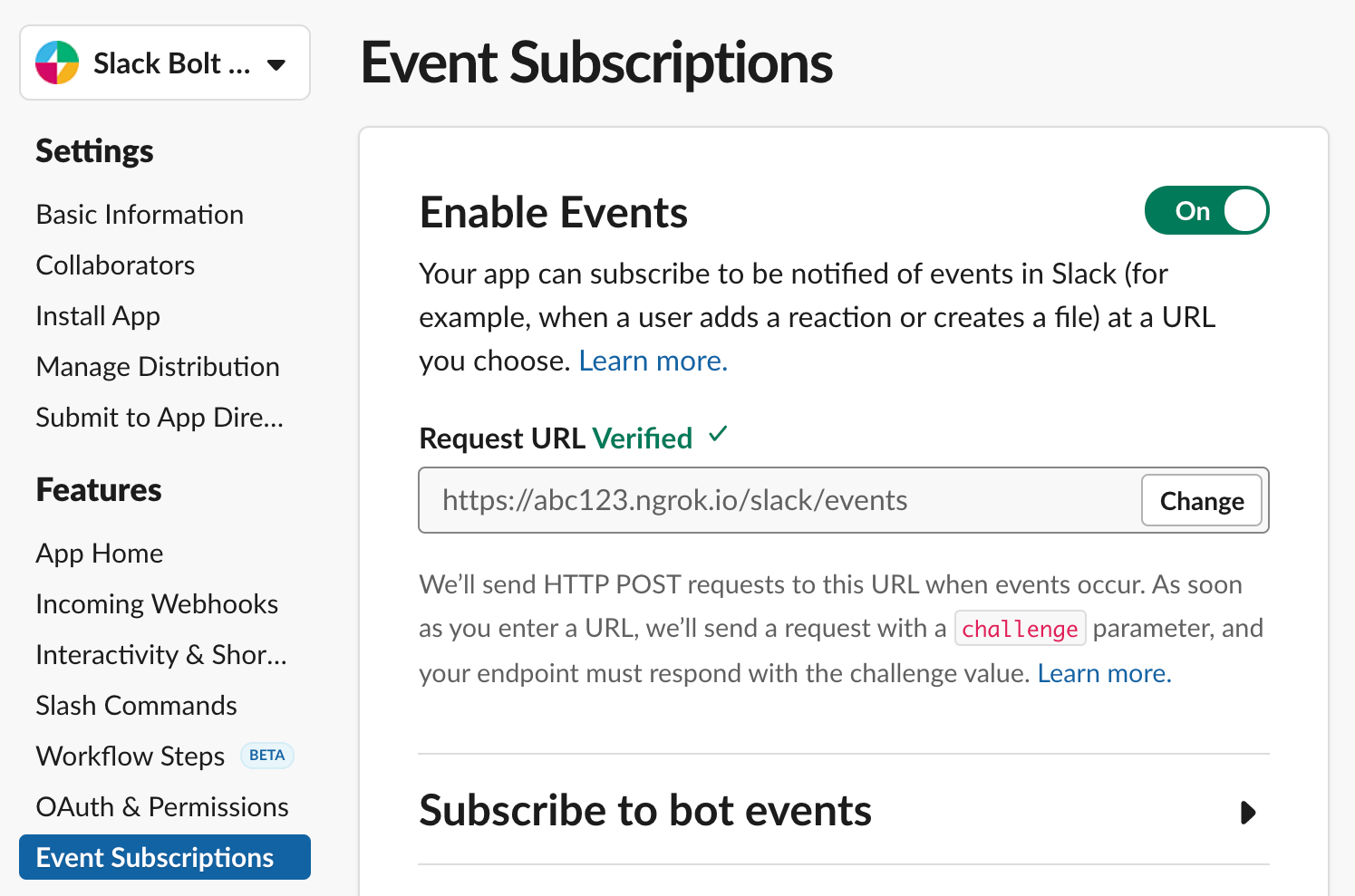 Event Subscriptions page